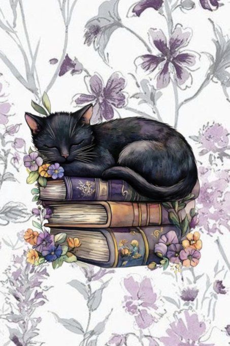 plaid littéraire chat endormi sur livres