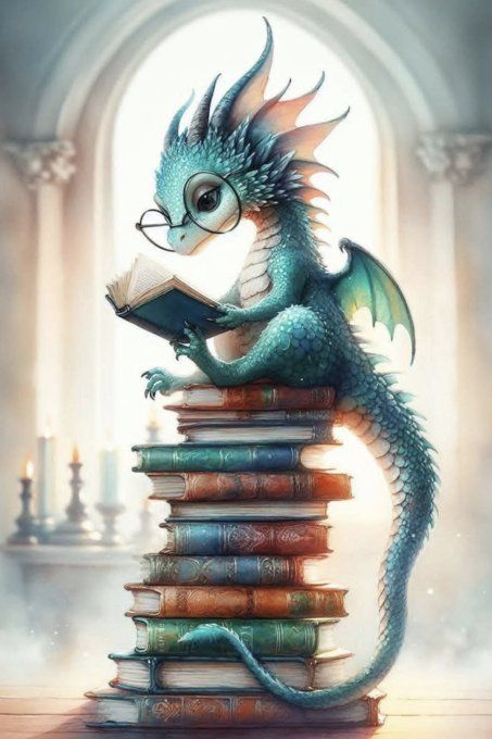 plaid littéraire dragon qui lit sur des livres