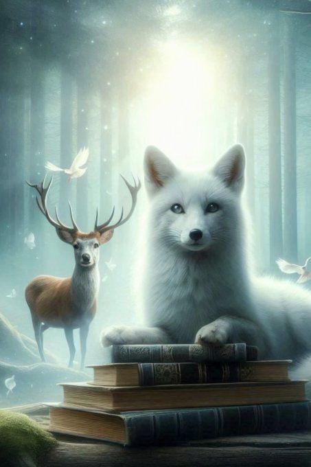 plaid littéraire renard blanc cerf et livres